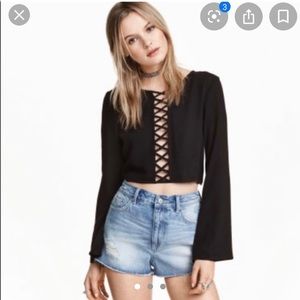 H&M black cut-out long sleeve bell top